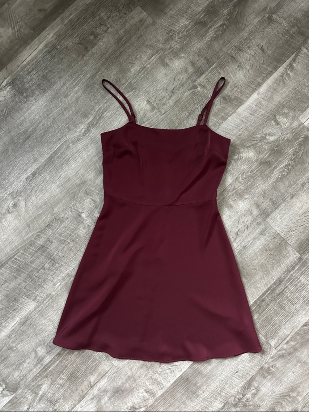 Satin Spaghetti-Strap Mini Dress in Deep Burgundy